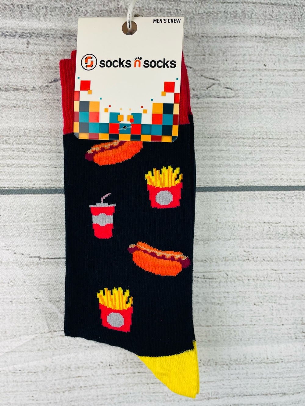 Socks n Socks Mens One Size Hotdog & Fries Food Theme Crew Socks - NEW